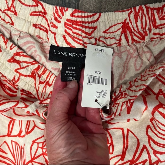 Lane Bryant Pants Plus 22/24 Inseam 32 Drawstring Linen Blend NWT $60 Tropical - Picture 5 of 9
